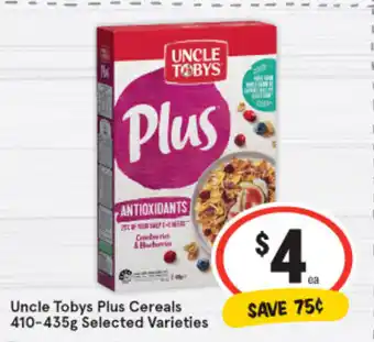 IGA Uncle Tobys Plus Cereals 410-135g offer