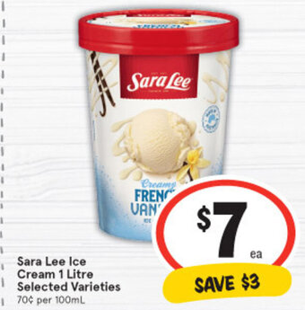 IGA Sara Lee Ice Cream 1 Litre offer