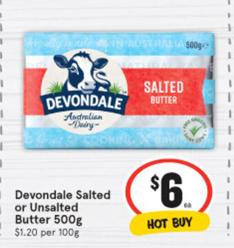 IGA Devondale Salted or Unsalted Butter 500g offer