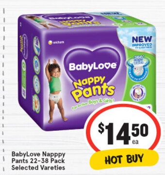 IGA BabyLove Nappy Pants 22-38 Pack offer