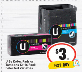 IGA U By Kotex Pads or Tampons 12-16 Pack offer