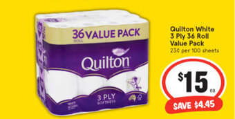 IGA Quilton White 3 Ply 36 Roll Value Pack offer