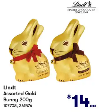 BIG W Lindt Assorted Gold Bunny 200g offer