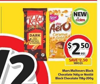 Coles Mars Maltesers Block Chocolate 146g or Nestle Block Chocolate 118g-200g offer
