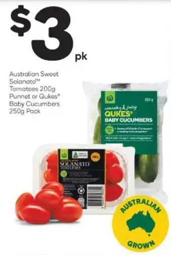 Australian Sweet Solanato Tomatoes/Punnet or Qukes Baby Cucumbers 200g/250g