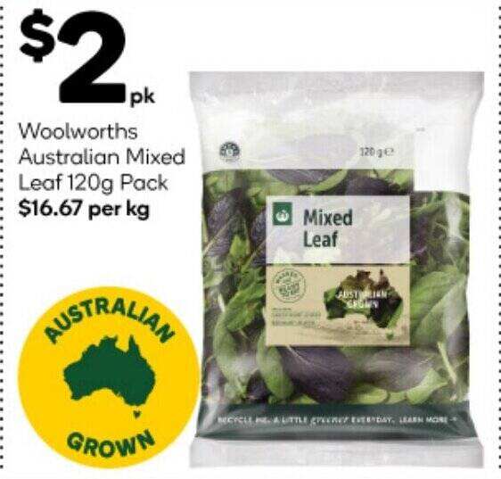 Woolworths Australian Mixed Leaf 120g Pack offer at Woolworths