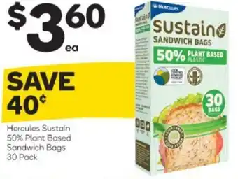 Woolworths Hercules Sustain 50% Plant Based Sandwich Bags 30 pack offer