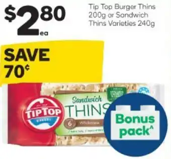 Woolworths Tip Top Burger or Sandwich Thins 200g/240g offer