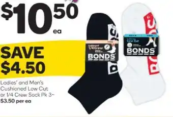 Woolworths Ladies and Men's Cushioned Low Cut or 1/4 Crew Sock 3 pack offer