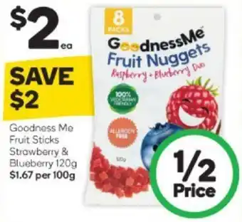 Woolworths Goodness Me Fruit Sticks Strawberry & Blueberry 120g offer