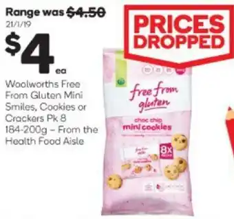 Woolworths Woolworths Free From Gluten Mini Smiles, Cookies or Crackers 184-200g offer
