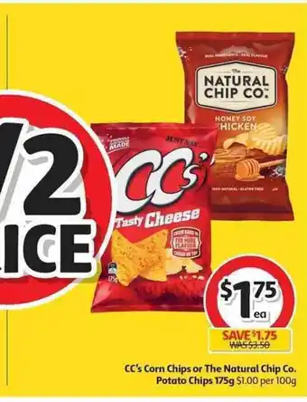 Coles CC's Corn Chips or The Natural Chip Co. Potato Chips 175g offer