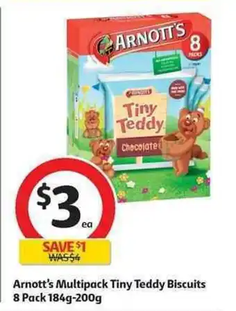 Coles Arnott's Multipack Tiny Teddy Biscuits 8 Pack 184g - 200g offer