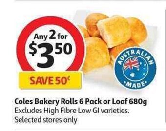 Coles Coles Bakery Rolls 6 Pack or Loaf 680g offer