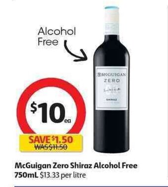 Coles McGuigan Zero Shiraz Alcohol Free 750ml offer