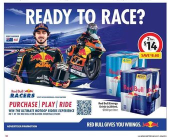 Coles Red Bull Energy Drink 4 x 250mL offer