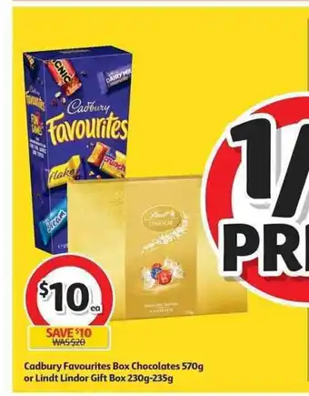 Coles Cadbury Favourites Box Chocolates 570g or Lindt Lindor Gift Box 230g-235g offer