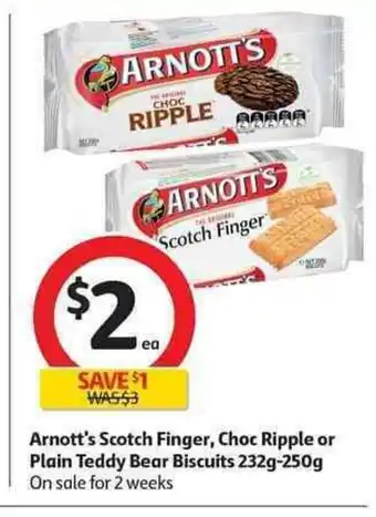 Coles Arnott's Scotch Finger, Choc Ripple or Plain Teddy Bear Biscuits 232g-250g offer