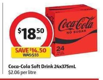Coles Coca-Cola Soft Drink 24x375mL offer