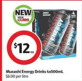 Coles Musashi Energy Drinks 4x500mL offer