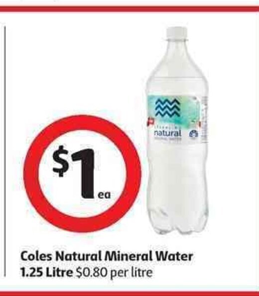 Coles Natural Mineral Water 1.25 Litre offer at Coles