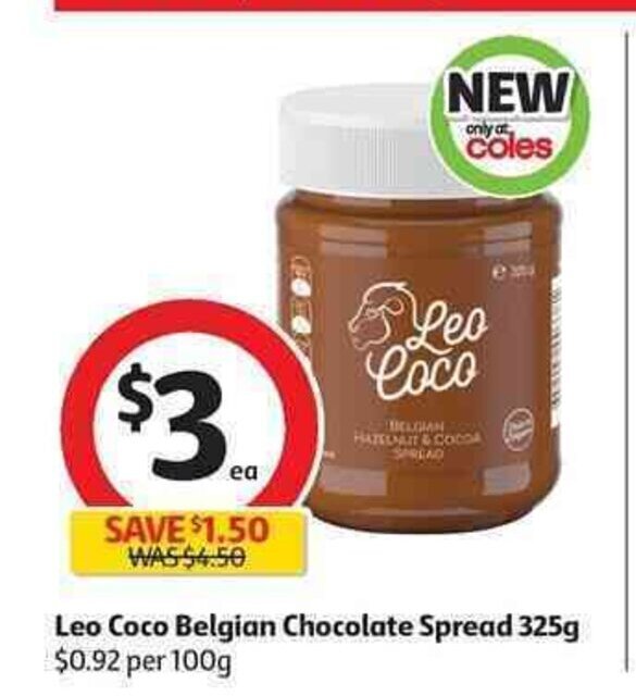 Leo Coco Belgian Chocolate Spread 325g offer at Coles