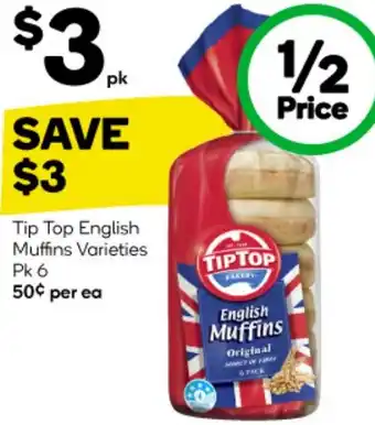 Woolworths Tip Top English Muffins Varieties Pk 6 offer