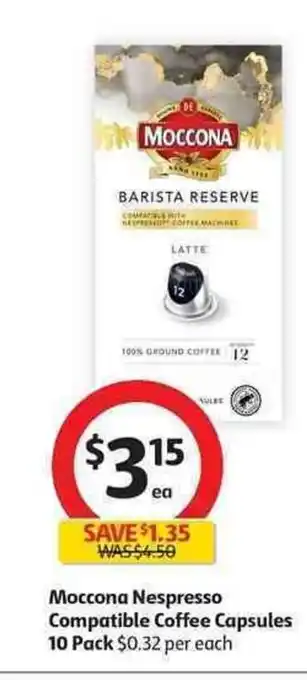 Coles Moccona Nespresso Compatible Coffee Capsules 10 Pack offer