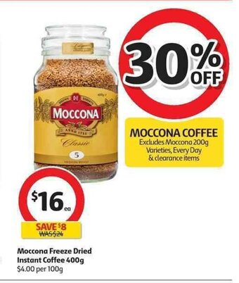 Coles Moccona Freeze Dried Instant Coffee 400g offer