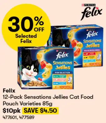BIG W Felix 12-Pack Sensations Jellies Cat Food Pouch Varieties 85g offer