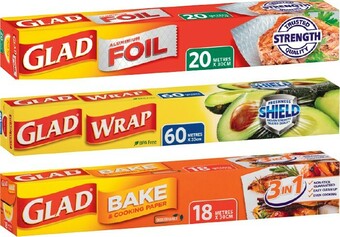 IGA Glad Bake Cook Paper 30cm×18m, Foil 30cm×20m or Wrap 33cm×60m offer