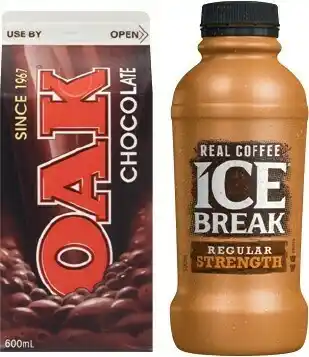 IGA Oak Flavoured Milk 600mL or Ice Break Iced Coffee 500mL Selected Varieties offer