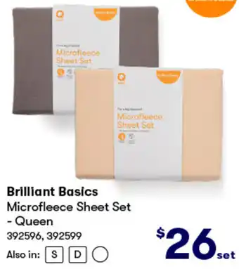 BIG W Brilliant Basics Microfleece Sheet Set -Queen offer