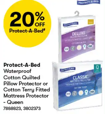 BIG W Protect-A-Bed Waterproof Cotton Quilted Pillow Protector or Cotton Terry Fitted Mattress Protector Queen offer