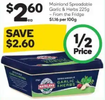 Woolworths Mainland Spreadable Garlic & Herbs 225g offer