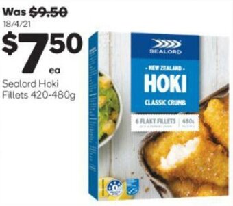 Woolworths Sealord Hoki fillets 420-480g offer