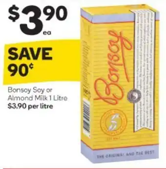 Bonsoy Soy or Almond Milk 1L
