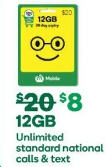 Woolworths Unlimited Standard National Calls & Text 12GB offer