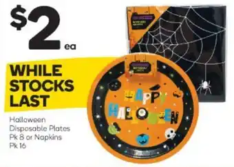 Woolworths Halloween Disposable plates Pk 8 or Napkins Pk 16 offer