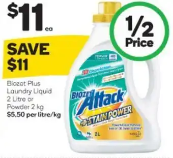 Woolworths Biozet Plus Laundry Liquid 2L or Powder 2kg offer