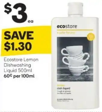 Woolworths Ecostore Lemon Dishwashing Liquid 500ml offer