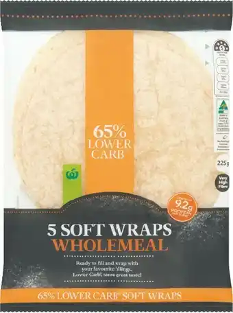 Woolworths Lower Carb Wholemeal Wraps Pk 5