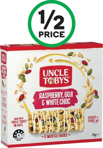 Woolworths Uncle Tobys Muesli Bars 175g Pk 5 offer