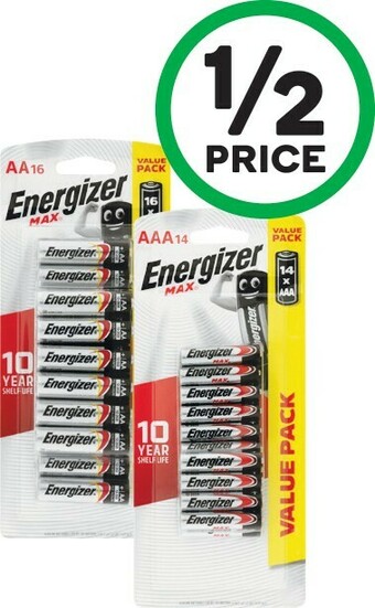 Woolworths Energizer Max AAA Pk 14 or AA Pk 16 offer