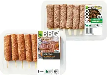 Woolworths Woolworths BBQ Beef Kebab Mild Mexican Style or BBQ Lamb Kebab Mint and Honey 450g offer