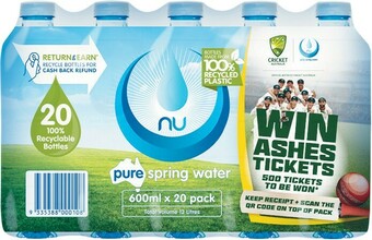 Woolworths Nu Pure Spring Water 20 x 600ml offer