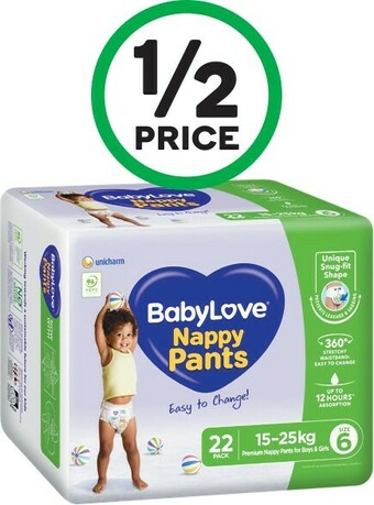 Woolworths BabyLove Bulk Nappy Pants Pk 22-38 offer