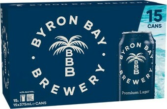 Woolworths Byron Bay Premium Lager Cans 15x375ml offer