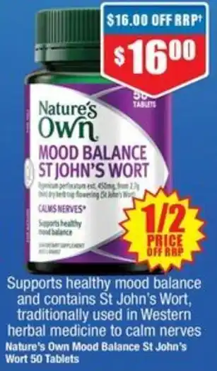 Chemist Warehouse Nature's Own Mood Balance St John's Wort 50 Tablets offer