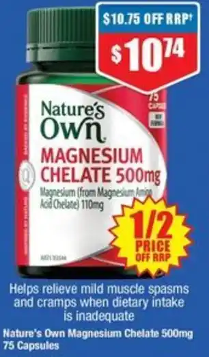 Chemist Warehouse Nature's Own Magnesium Chelate 500mg 75 Capsules offer